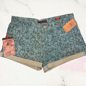 Cult of Individuality Teal and Black Patterned Shorts